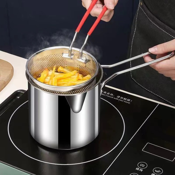 Stainless Steel Deep Fryer Pot With Strainer - 1200 ml