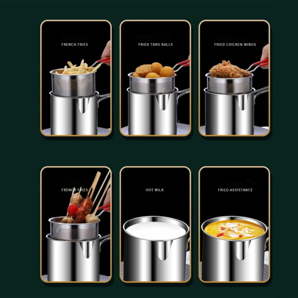 Stainless Steel Deep Fryer Pot With Strainer - 1200 ml