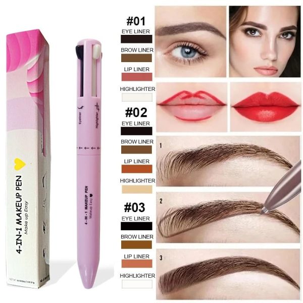Multi purpose 4 in 1 Waterproof Makeup Pen (eyeliner, brow liner, lip liner, and highlighter)