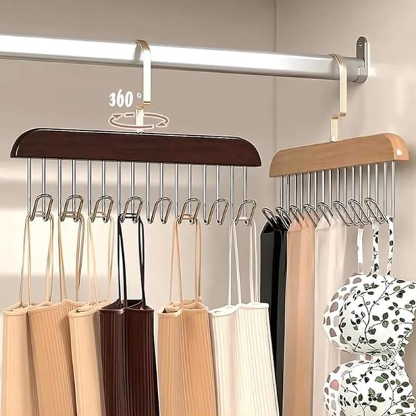 8 Hooks Wooden Clothes Hanger - 360°rotating