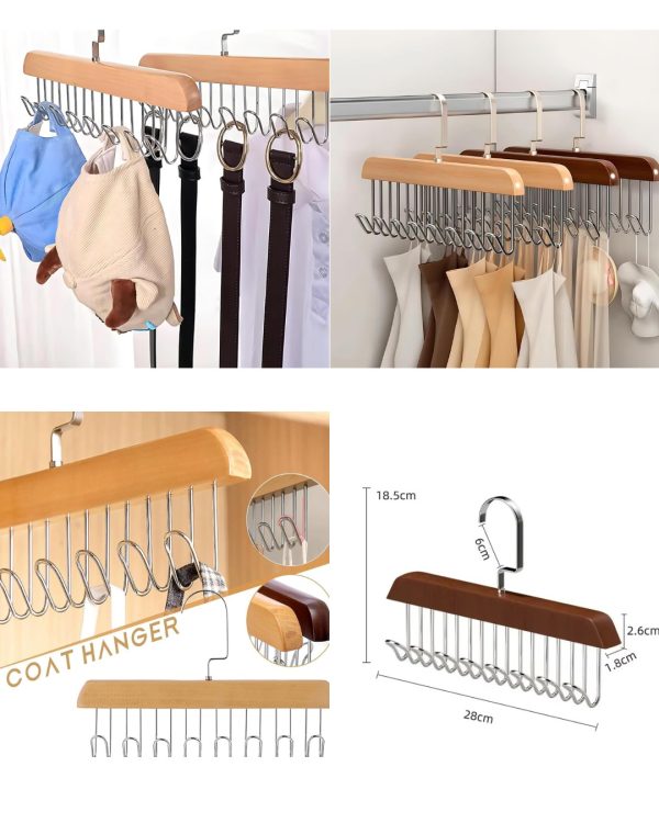 8 Hooks Wooden Clothes Hanger - 360°rotating
