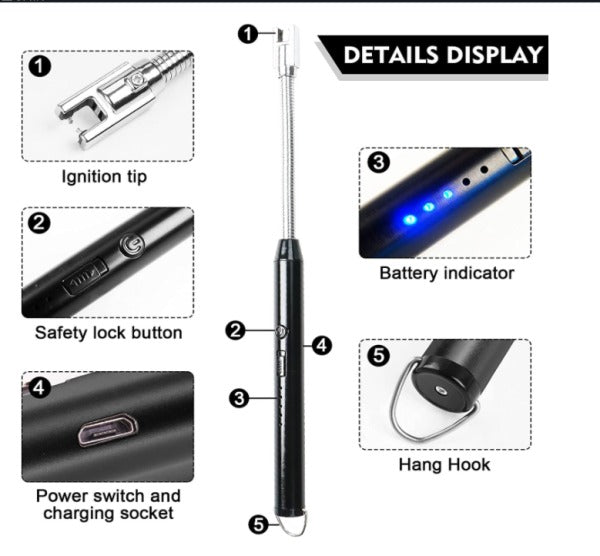 Arc Lighter With Usb Charging | Flameless Windproof | Led Battery Display
