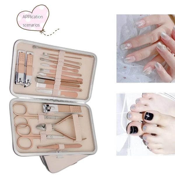 18-in-1 Stainless Steel Manicure & Pedicure Kit with Travel Case - Rose Gold