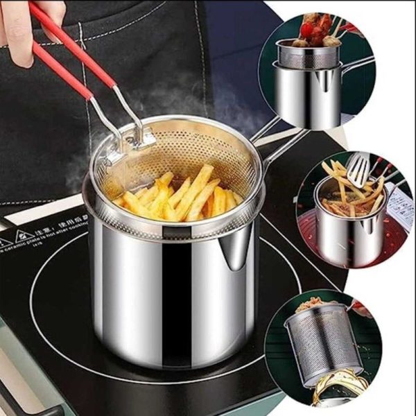 Stainless Steel Deep Fryer Pot With Strainer - 1200 ml