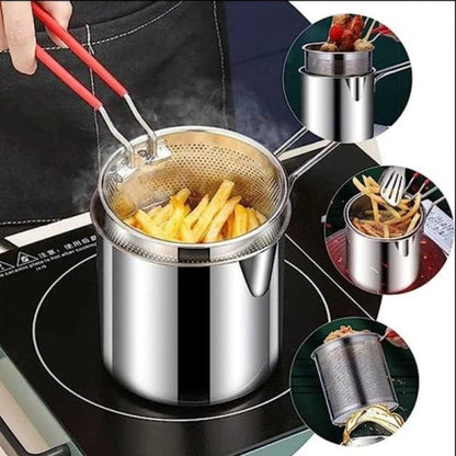 Stainless Steel Deep Fryer Pot With Strainer - 1200 ml