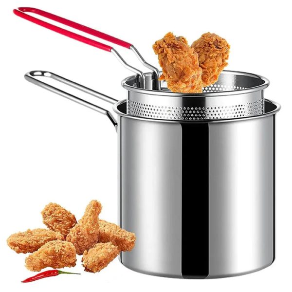 Stainless Steel Deep Fryer Pot With Strainer - 1200 ml