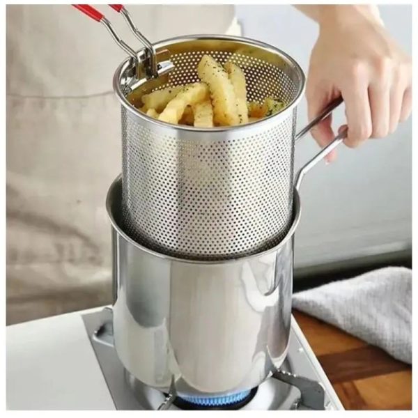 Stainless Steel Deep Fryer Pot With Strainer - 1200 ml