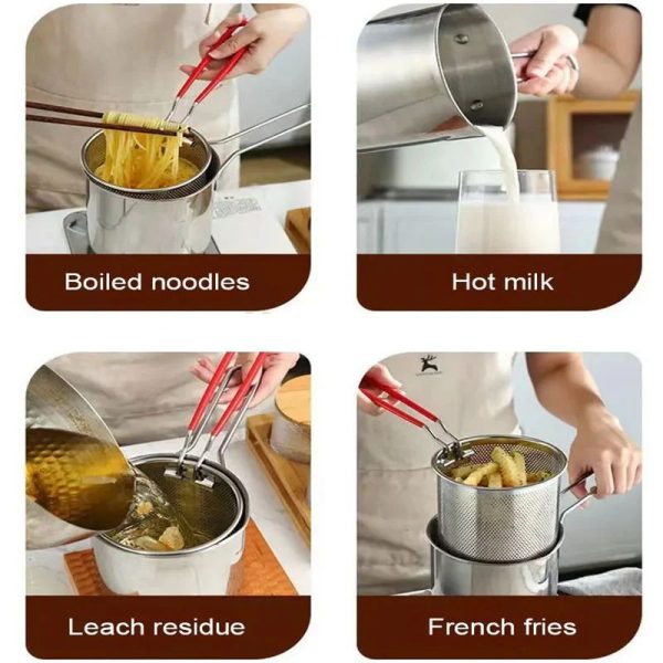 Stainless Steel Deep Fryer Pot With Strainer - 1200 ml