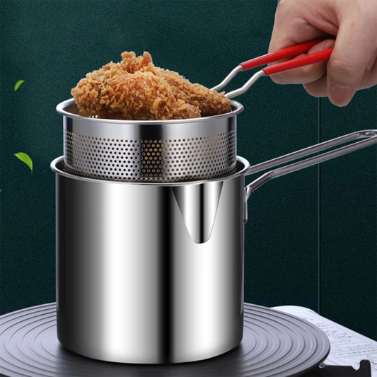 Stainless Steel Deep Fryer Pot With Strainer - 1200 ml