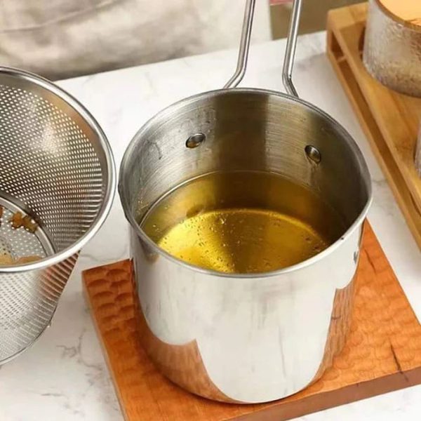 Stainless Steel Deep Fryer Pot With Strainer - 1200 ml