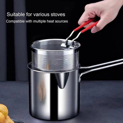 Stainless Steel Deep Fryer Pot With Strainer - 1200 ml